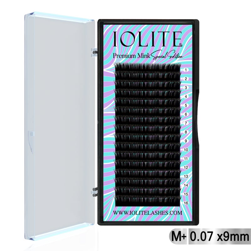 IOLITE Premium Mink  False Eyelash Extension M+ Curl Individual Lashes.07T 6 to 15mm & Mix - 9MM