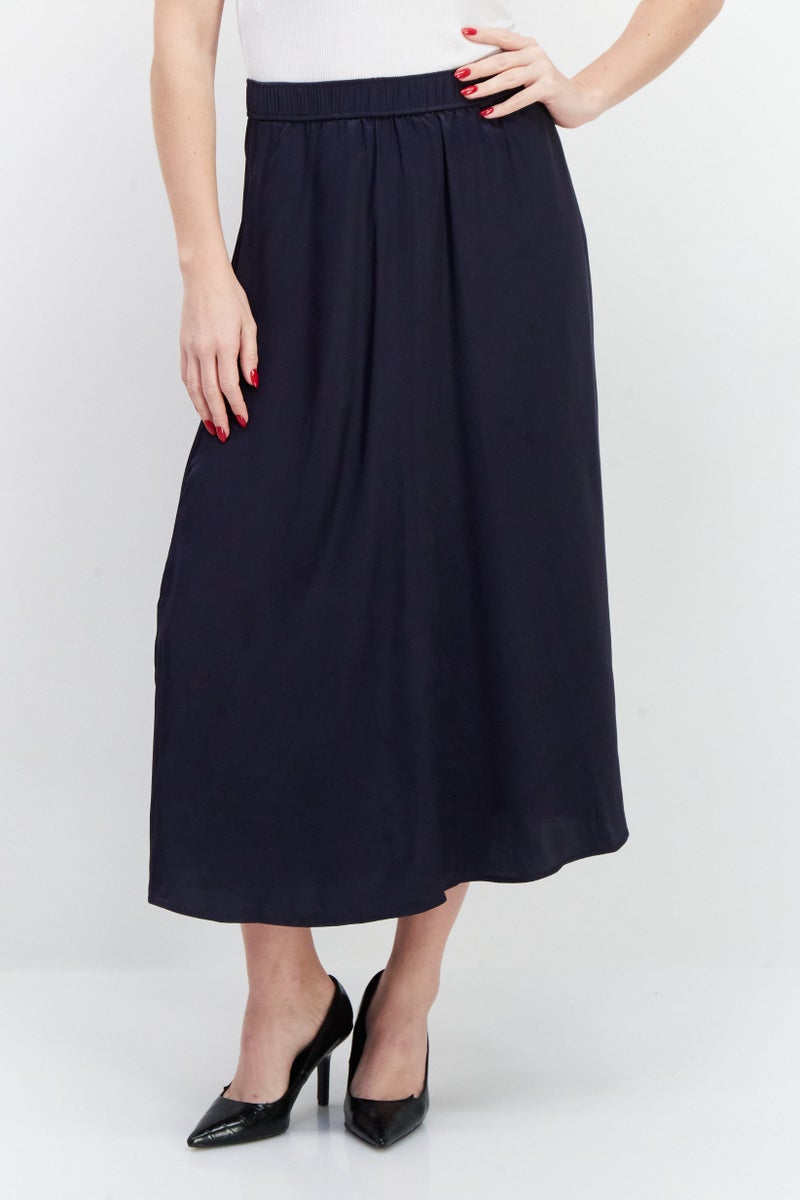 NAH/ Studio Women Plain Midi Skirt, Navy - Image 1