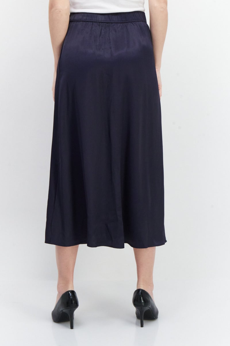 NAH/ Studio Women Plain Midi Skirt, Navy - Image 3