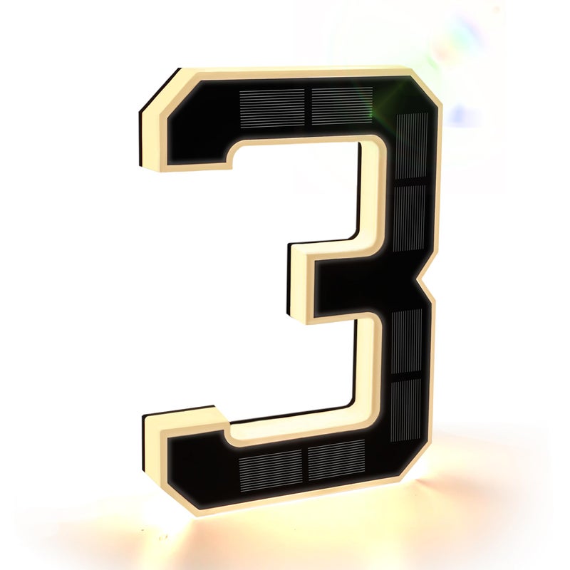 ISUNMEA 9 Inch Solar Lighted House Numbers for Outside, Light Up Waterproof LED Address Numbers Signs for Houses, Large Personalized Illuminated Exterior Modern House Numbers Light (3-Black, 9IN) - Image 1