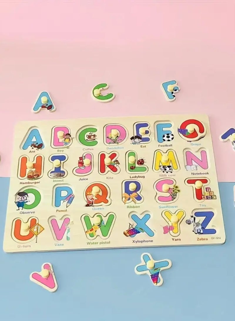 أحجية الحروف الأبجدية الخشبية من الألف إلى الياء مكونة من 28 قطعة من الحروف الإنجليزية ABC لتعلم اللغة للأطفال... - Image 1