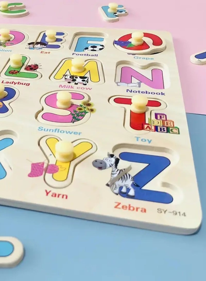 أحجية الحروف الأبجدية الخشبية من الألف إلى الياء مكونة من 28 قطعة من الحروف الإنجليزية ABC لتعلم اللغة للأطفال... - Image 3