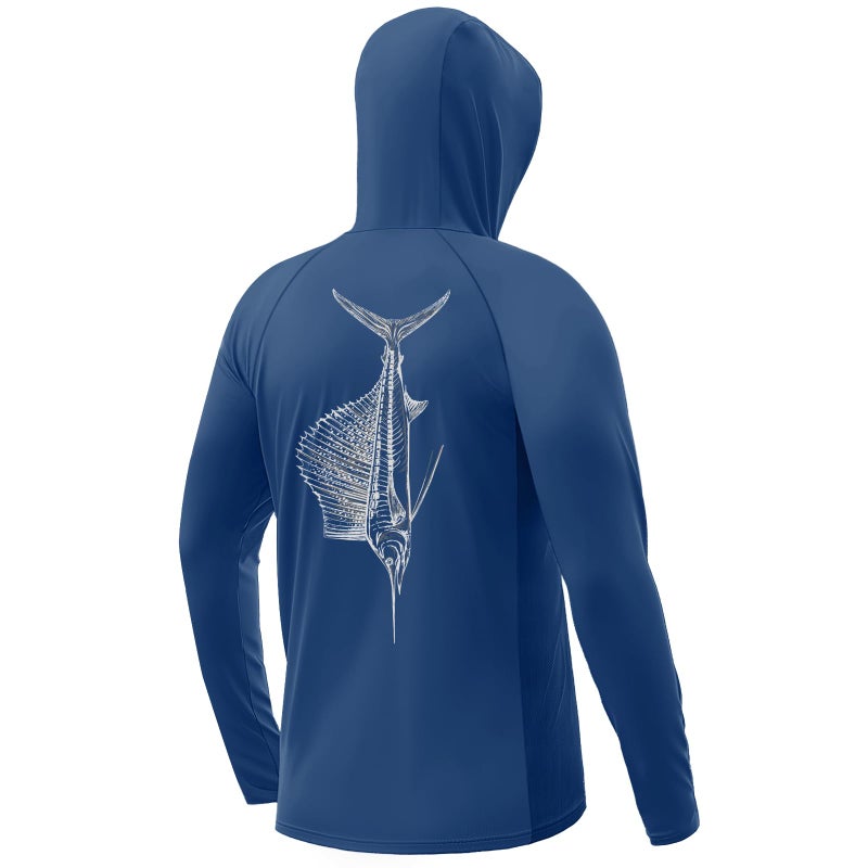 Palmyth Fishing Hoodie for Men Long Sleeve Sun Protection UV UPF 50 Shirts Navy Marlin Bone 4XL