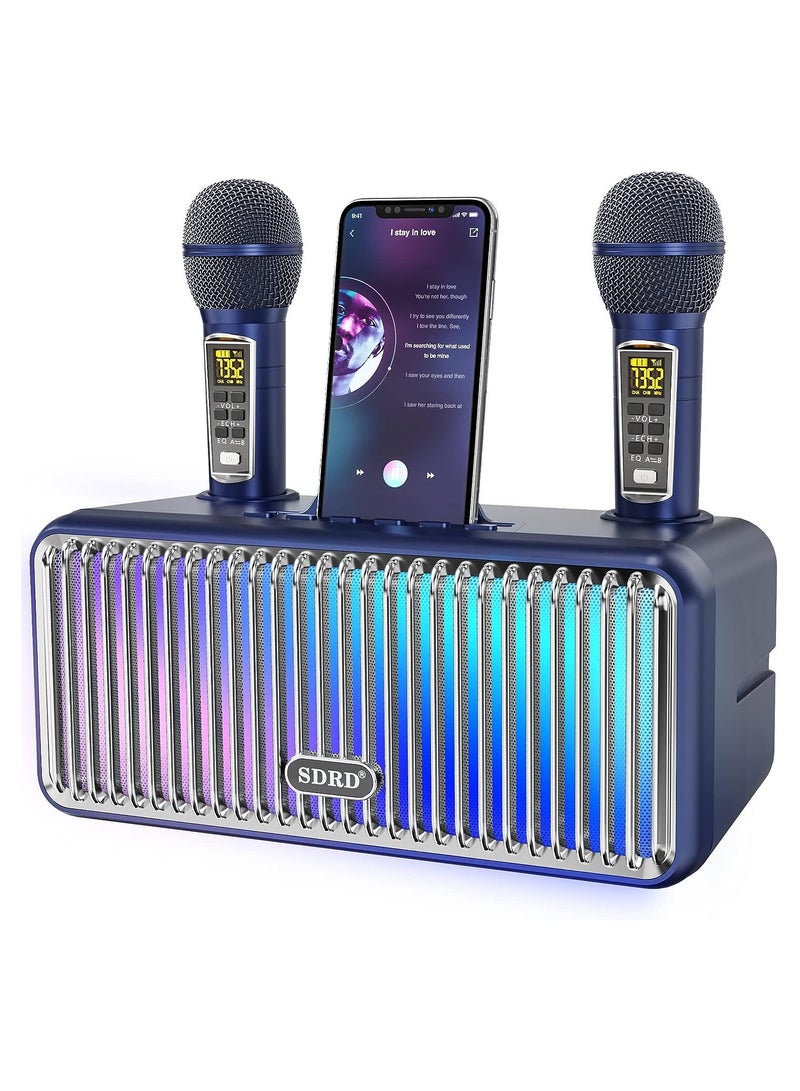 SDRD Karaoke machine voor volwassenen en kinderen, draagbare bluetooth-luidspreker met 2 microfoons, UHF draadloos karaoke-PA-luidsprekersysteem met geleidelijke kleurrijke LED-lampjes voor thuisfeest, bla - Image 1
