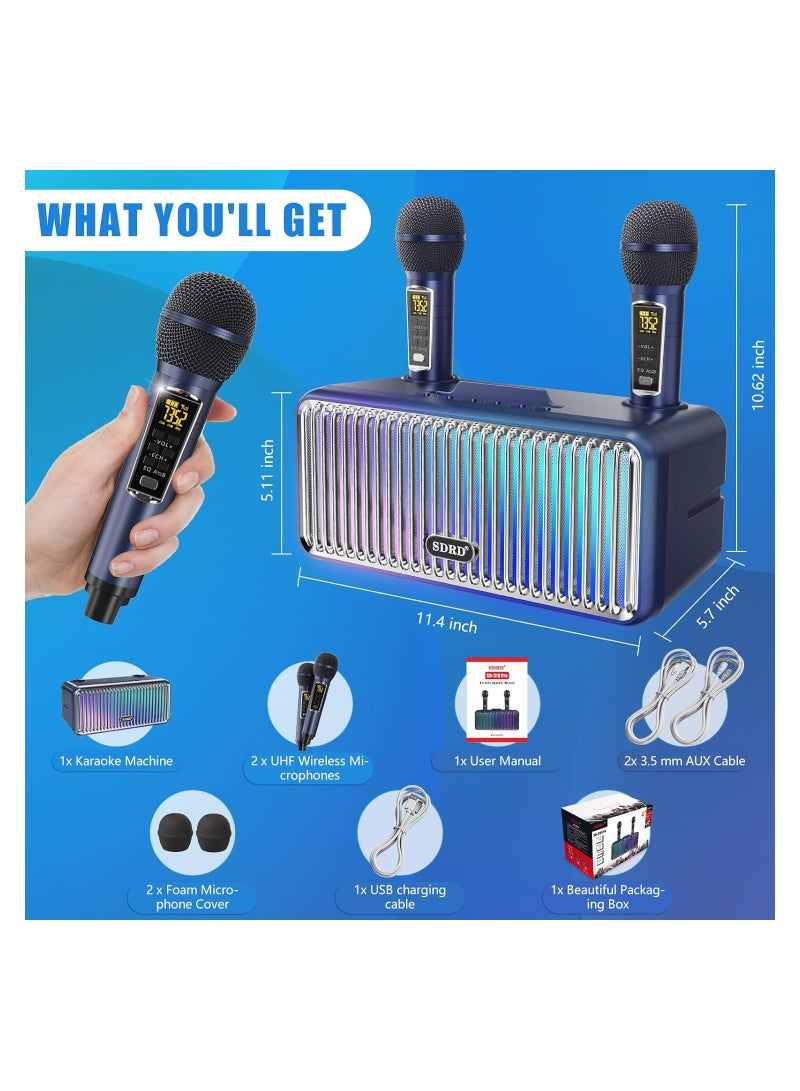 SDRD Karaoke machine voor volwassenen en kinderen, draagbare bluetooth-luidspreker met 2 microfoons, UHF draadloos karaoke-PA-luidsprekersysteem met geleidelijke kleurrijke LED-lampjes voor thuisfeest, bla - Image 5