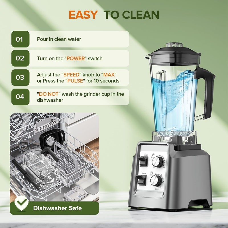 NIUB Smoothie Blender, Blender & Grinder Combo Mixer Grinder, 68 Oz Pitcher Smoothie Maker, BPA-Free Countertop Blenders for Ice Crushing, Frozen Fruit, 1800 Watts - Image 4