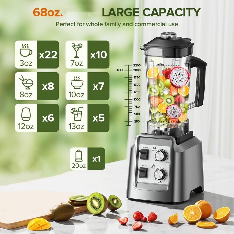 NIUB Smoothie Blender, Blender & Grinder Combo Mixer Grinder, 68 Oz Pitcher Smoothie Maker, BPA-Free Countertop Blenders for Ice Crushing, Frozen Fruit, 1800 Watts - Image 5