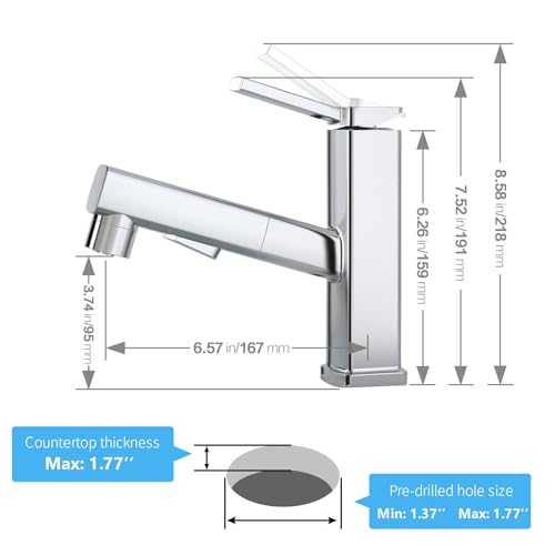 HANLIAN Single Hole Bathroom Pull Out Faucet with Rotating Spout, One Handle Faucet for Bathroom Sink, Modern Bathroom Faucet with Pull Down Sprayer, 3 Modes Lavatory Vanity Faucets (Chrome, Regular) - Image 5