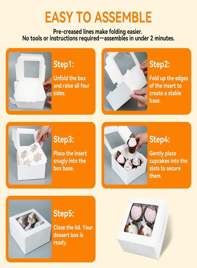 MonYouGe 10-Set Cupcake Boxes Bulk with Clear Display Window Hold 4 Standard Cupcakes, Disposable Food Grade White Cupcake Carrier Cupcake Container, Perfect for Cupcakes Muffins Cookies Pastries - Image 4