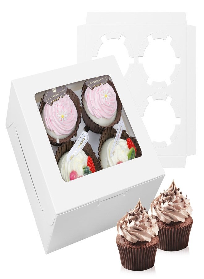 MonYouGe 10-Set Cupcake Boxes Bulk with Clear Display Window Hold 4 Standard Cupcakes, Disposable Food Grade White Cupcake Carrier Cupcake Container, Perfect for Cupcakes Muffins Cookies Pastries - Image 1