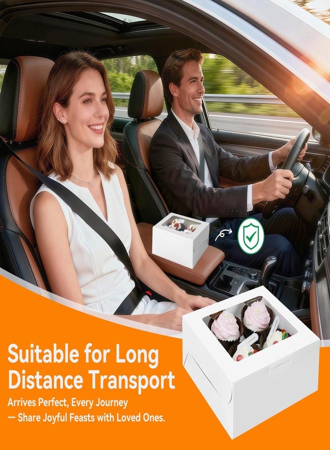 MonYouGe 10-Set Cupcake Boxes Bulk with Clear Display Window Hold 4 Standard Cupcakes, Disposable Food Grade White Cupcake Carrier Cupcake Container, Perfect for Cupcakes Muffins Cookies Pastries - Image 5