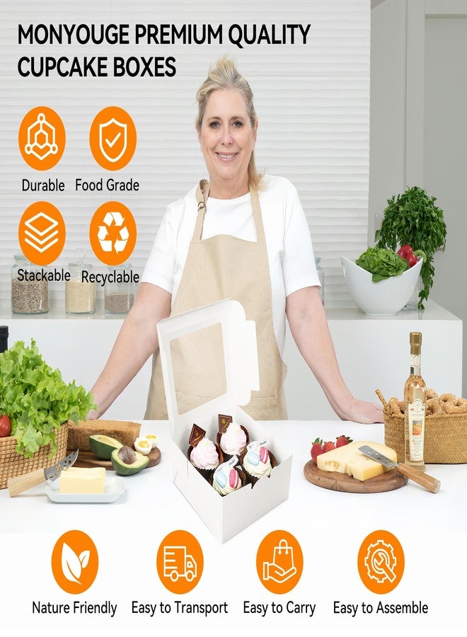 MonYouGe 10-Set Cupcake Boxes Bulk with Clear Display Window Hold 4 Standard Cupcakes, Disposable Food Grade White Cupcake Carrier Cupcake Container, Perfect for Cupcakes Muffins Cookies Pastries - Image 3