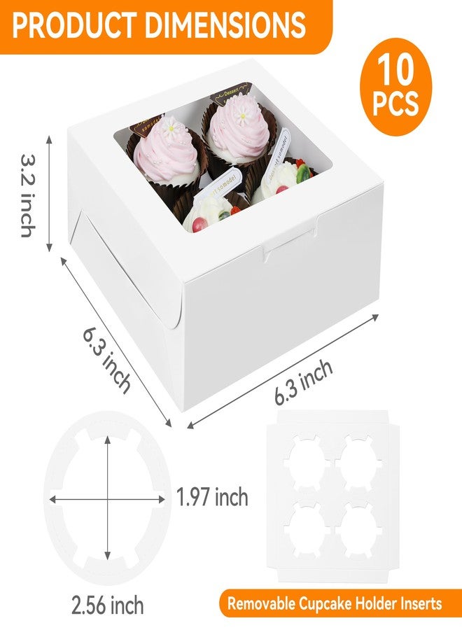 MonYouGe 10-Set Cupcake Boxes Bulk with Clear Display Window Hold 4 Standard Cupcakes, Disposable Food Grade White Cupcake Carrier Cupcake Container, Perfect for Cupcakes Muffins Cookies Pastries - Image 2