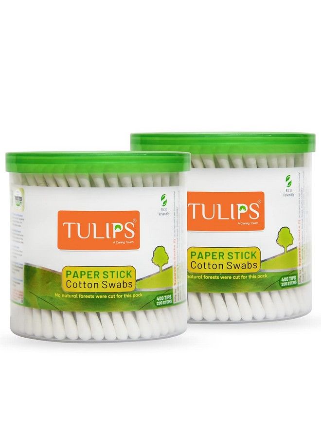Tulips Cotton Ear Buds/Swabs (Pack Of 2) With White Paper Sticks (200/400 Tips) In A Jar - Image 1