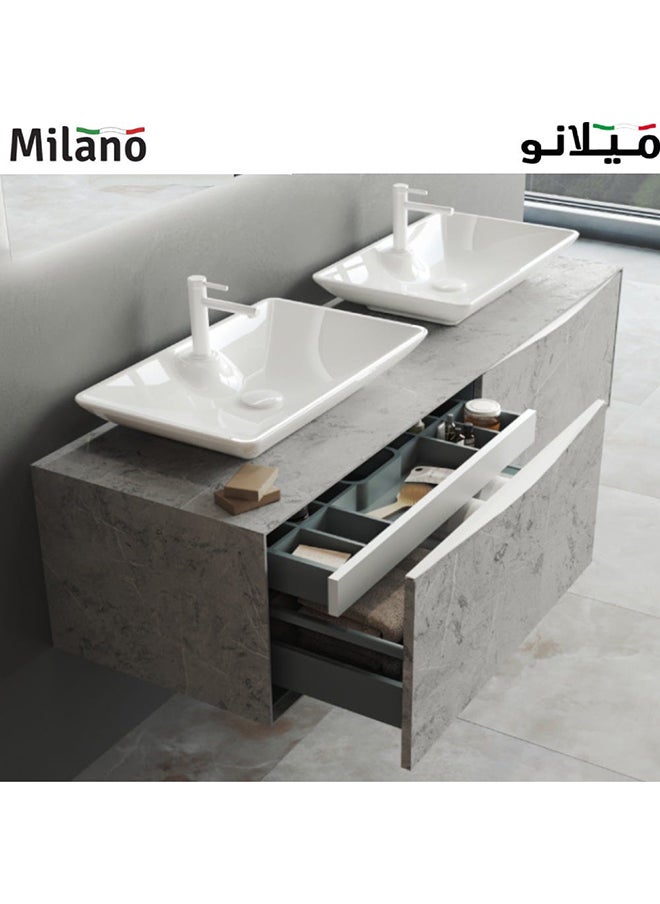 milano طاولة غسيل أحادية مع حوضين بدون مرآة 160 سم خزانة تخزين حمام ماكايل باللون الرمادي الداكن  - Image 2
