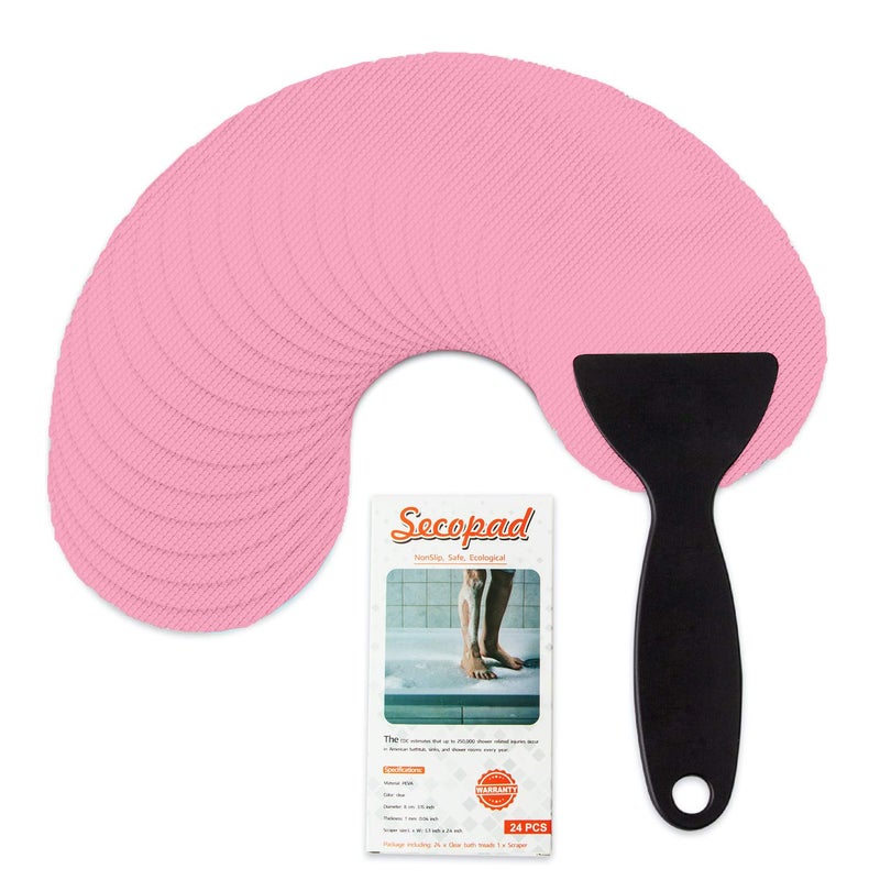Secopad NonSlip Bathtub Stickers 24PCS Safety Bathroom Tubs Showers Treads Adhesive Decals Scraper Pink