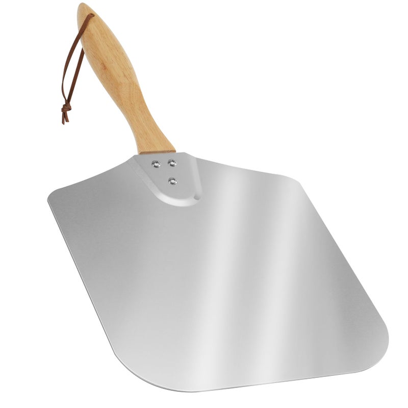 Skyflame Kitchen Supply Aluminum Pizza Peel with Wooden Handle 12 Inch x 14 Inch Pizza Paddle for Baking Homemade Pizza Bread