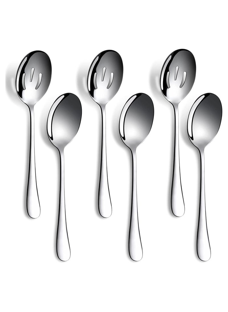 6-Piece Serving Spoon Set, 8.7-Inch Metal Utensils, 3 Slotted and 3 Solid Spoons, Ideal for Buffets and Banquets, Perfect Cutlery Set for Home and Kitchen Use - Image 1