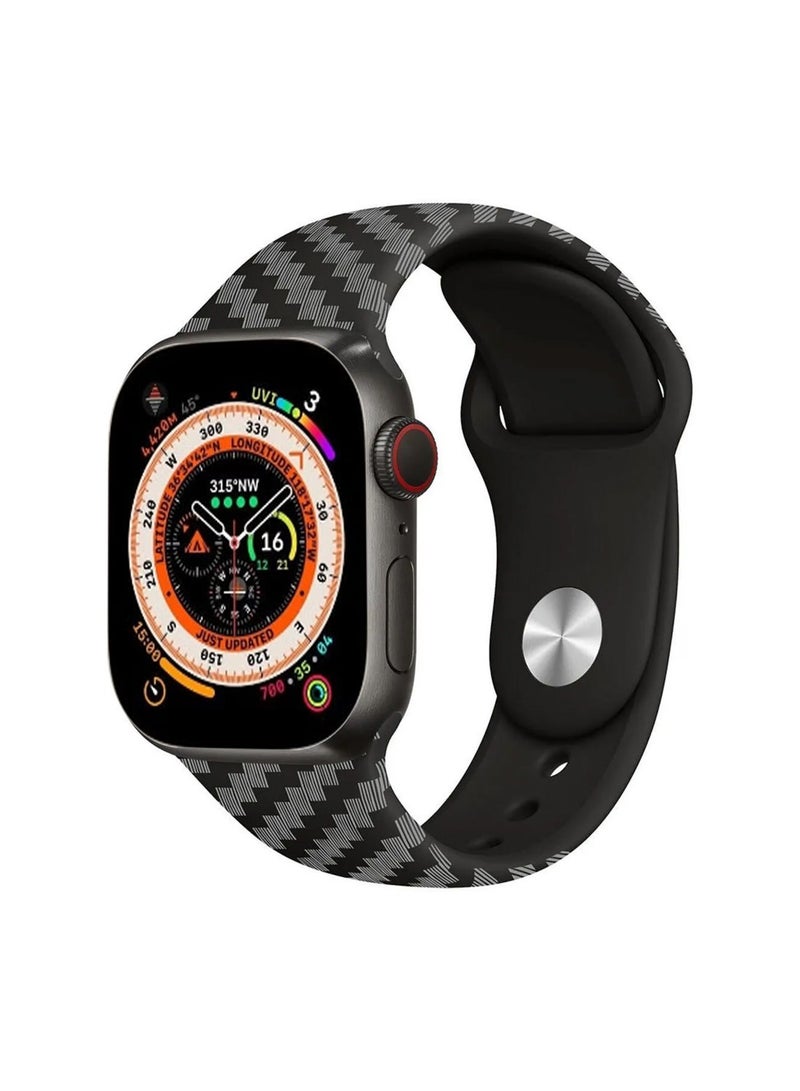 iSNUP Matte Silicone Carbon Fiber Design Watch Band for Apple Watch 42mm 44mm 45mm 49mm Compatible with - Series Ultra 2, 1, and Series 9, 8,7,6,5,4,SE,3,2,1 – Black - Image 1