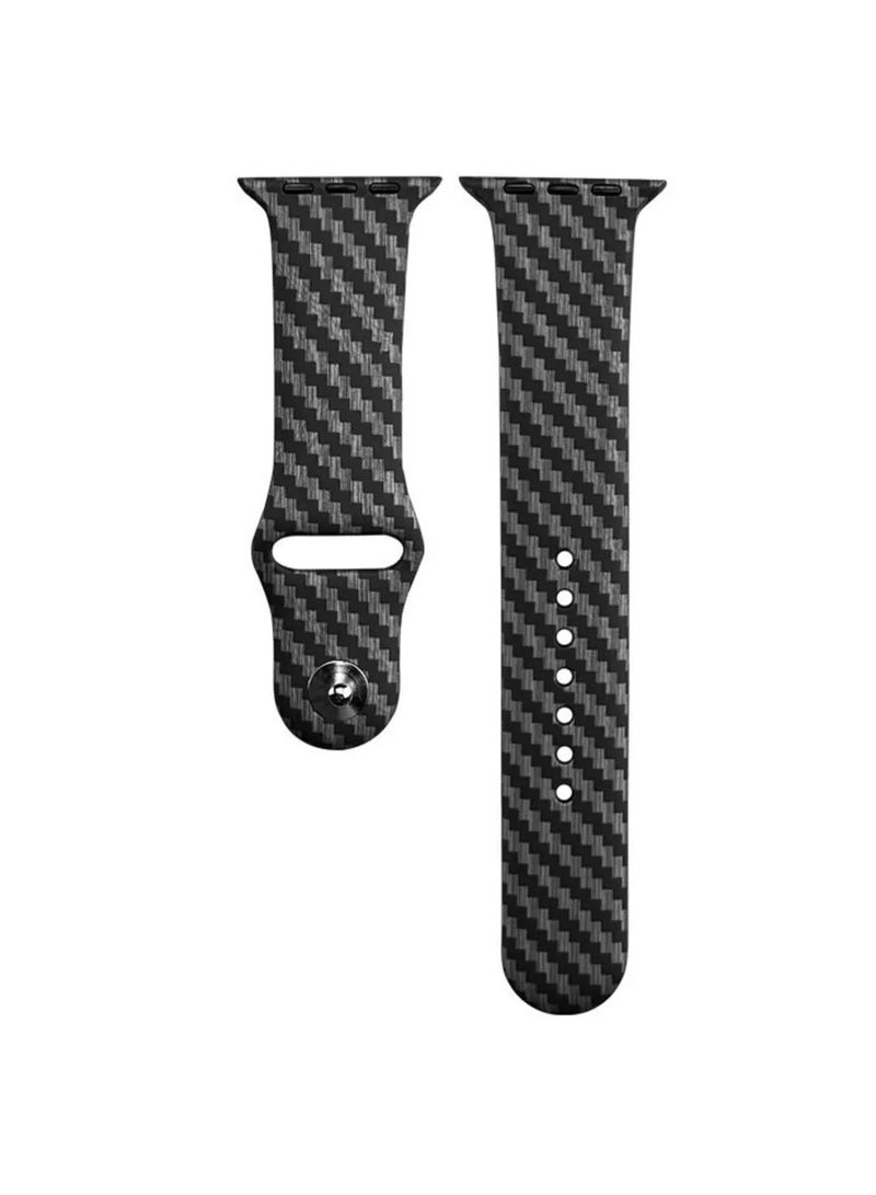 iSNUP Matte Silicone Carbon Fiber Design Watch Band for Apple Watch 42mm 44mm 45mm 49mm Compatible with - Series Ultra 2, 1, and Series 9, 8,7,6,5,4,SE,3,2,1 – Black - Image 2