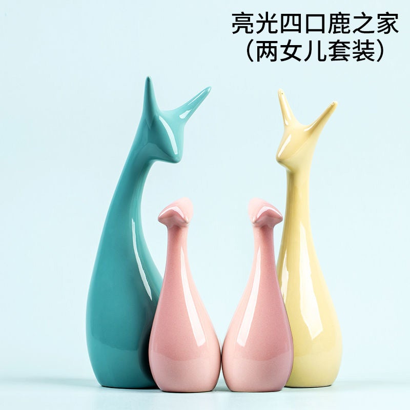 Honghe Living Room Decorations, Home Sideboard, Wine Cabinet Decorations, Ceramic Crafts, Small Gifts, Blue And White Porcelain Deer Ornaments - Image 1