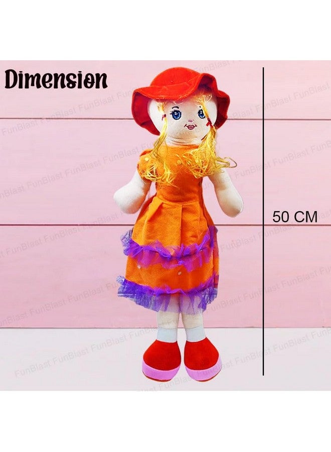 فنبلاست دمى فن بلاست للبنات - دمى ناعمة للبنات، دمية للأطفال، دمية لطفلة، ألعاب ناعمة للبنات، ألعاب قطيفة للبنات، ألعاب محشوة، هدايا إرجاع للأطفال - صنع في الهند 50 سم (برتقالي) - Image 2