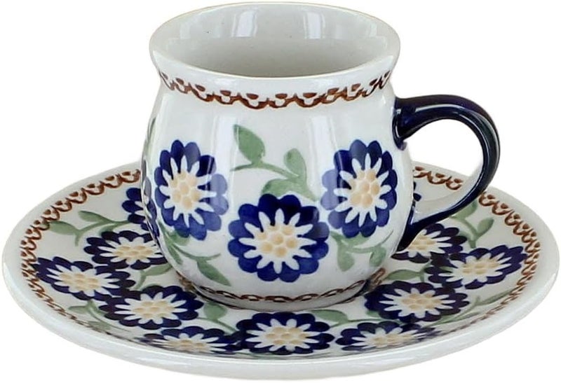 Blue Rose Pottery Blue Rose Polish Pottery Peach Blossom Espresso Cup  Saucer 