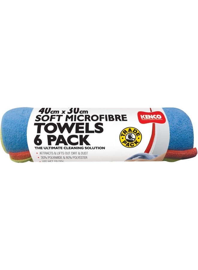 KENCO منشفة كينكو كينكو ميكروفايبر للسيارات، منشفة تجفيف وغسل وتفصيل وتلميع السيارات بقطعة قماش ميكروفايبر فاخرة بدون حواف، 40 * 30 سم عبوة من 6 - Image 1