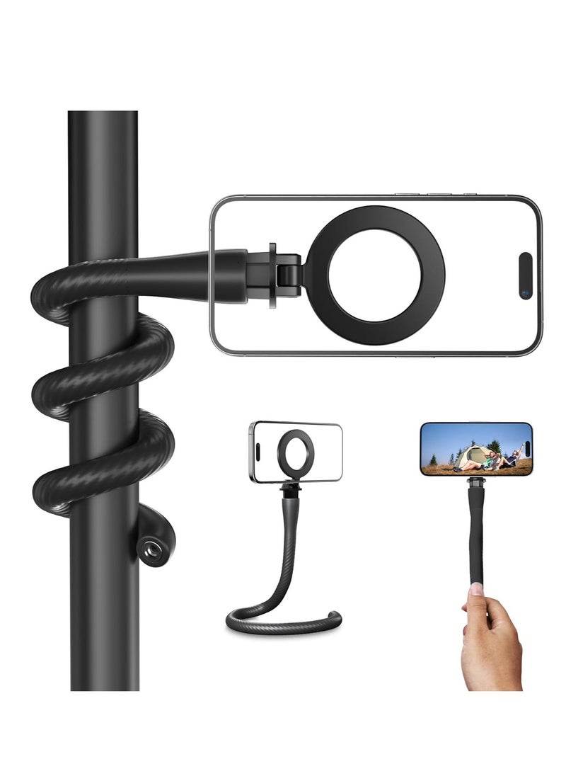 Magnetic Flexible Phone Mount Clamp, Tripod Stand Stick Pole, Adjustable Gooseneck Tripod, Phone Holder Attach Stand Accessories Arm Mount, for Phones, Stroller Treadmill Tube Bike Motorcycle, Black  - Image 1