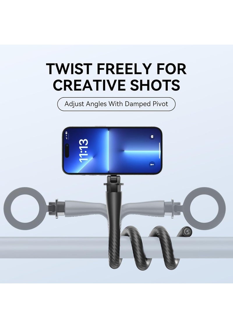 Magnetic Flexible Phone Mount Clamp, Tripod Stand Stick Pole, Adjustable Gooseneck Tripod, Phone Holder Attach Stand Accessories Arm Mount, for Phones, Stroller Treadmill Tube Bike Motorcycle, Black  - Image 3
