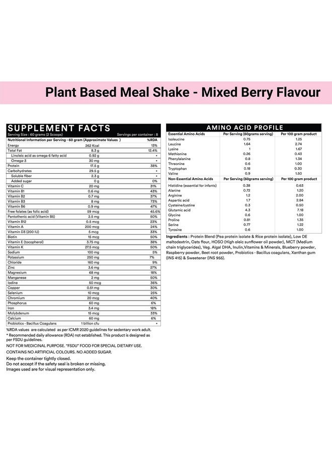 Inlife مشروب استبدال الوجبات النباتي من INLIFE | مسحوق بروتين نباتي (17.5 بروتين) خالي من السكر، خالي من اللاكتوز | مع بروبيوتيك مضاف، 500 جرام (توت مختلط) - Image 2