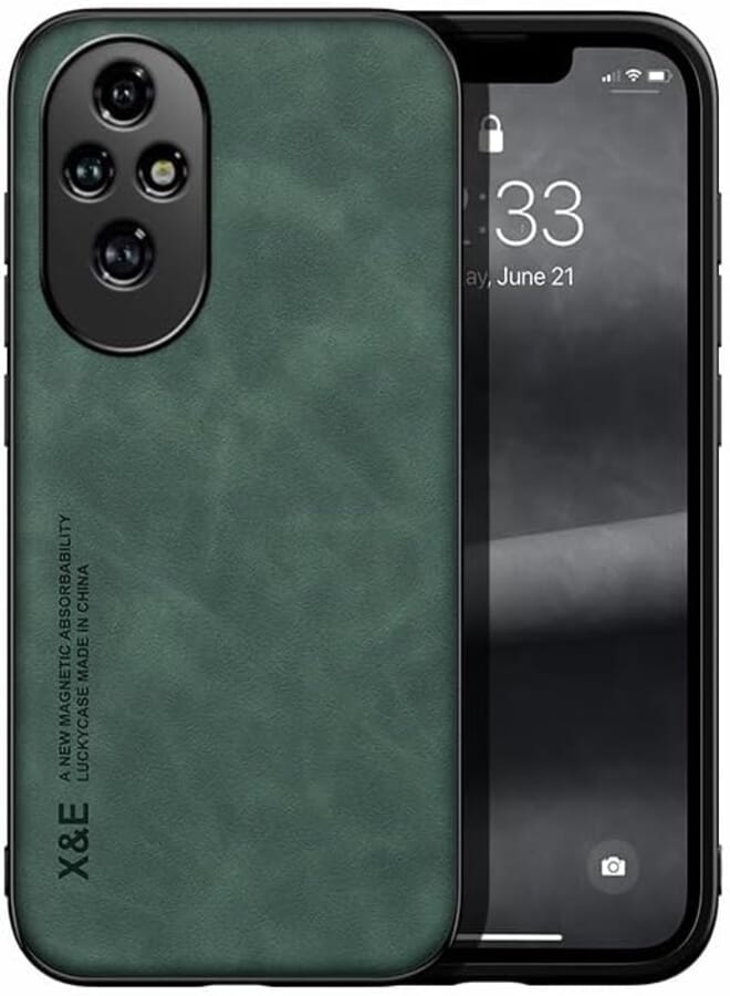 FASCINATION Phone case compatible with Honor 200 pro Skin Feel Magnetic premium pu Leather and slim soft protective Back Phone For Honor 200 pro (Green)
