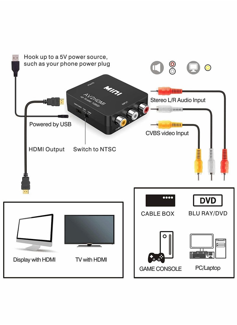 Excefore - محول RCA إلى HDMI، محول AV إلى HDMI، محول صوت فيديو CVBS مركب صغير 1080P يدعم PAL/NTSC - Image 1