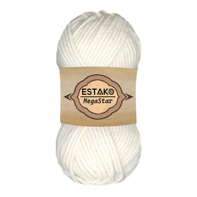Estako Megastar, 75% Acrylic 25% Wool Yarn, Soft, Chunky Bulky Weight #5 for Crochet and Knitting 3.52 Oz (100g) / 120 Yrds (110m) (60187-White) - Image 1