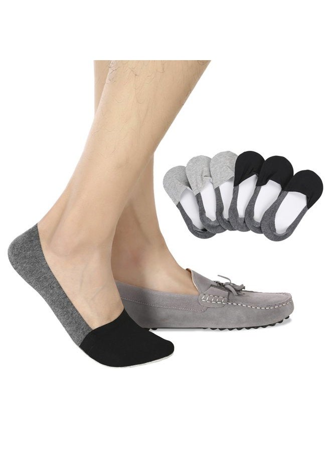 JOULLI Casual No Show Liners Socks For Men 6 pack Non Slip Boat Socks,Black Gray,light Gray,Small - Image 1