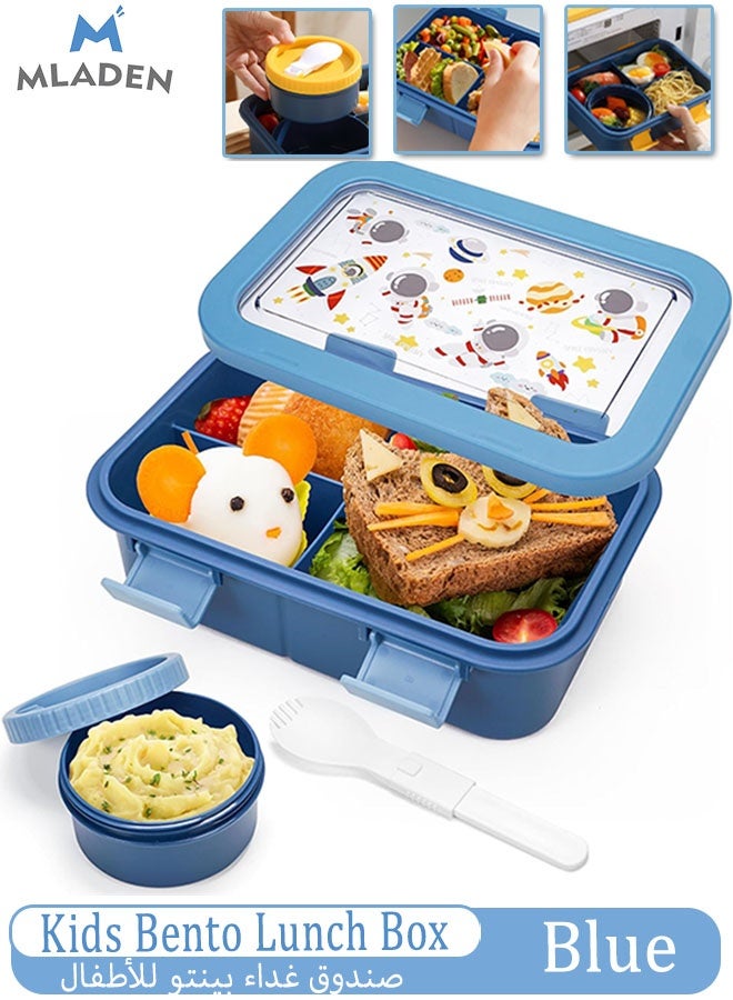 MLADEN Kids Bento Lunch Box, Lunch Containers for School with 4 Compartments, Food Storage Box, Leakproof Lunch Container for Adults Kids Men Women Teens 1500ML (Blue)  - Image 1
