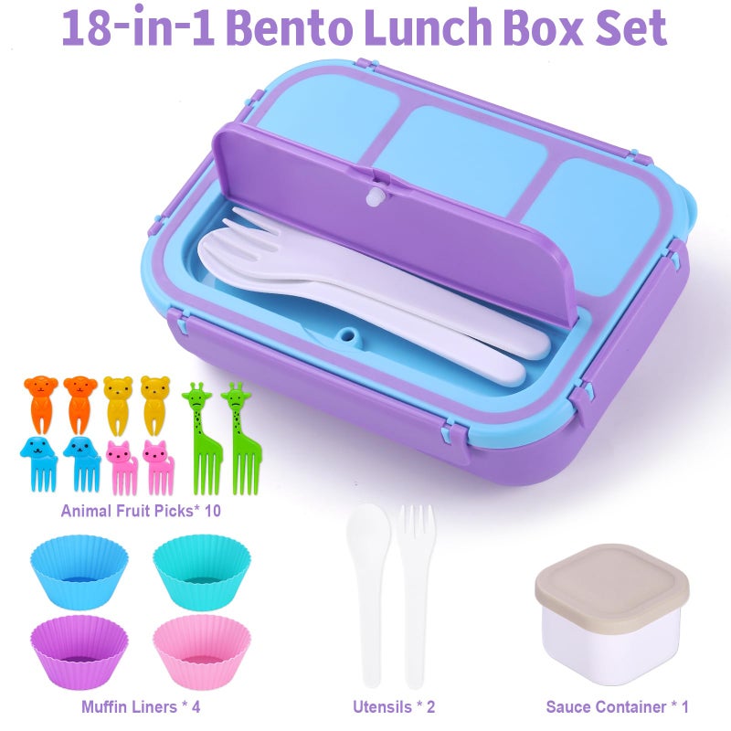 shell and turtle Bento Box for Kids Girls Boys, Bento Box Adult Lunch Box with 4 Compartments, Lunch Containers with Utensils, Sauce Jar, Muffin Liners for School, 40 Oz/5 Cup, Purple - Image 5