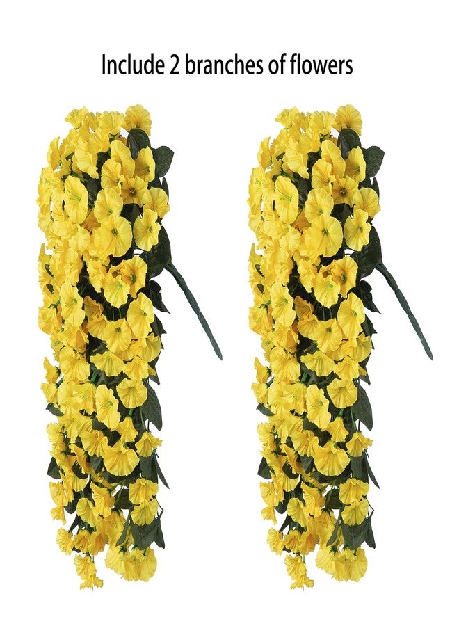 HyeFlora Artificial Fake Hanging Flowers Plants for Outdoor Outside Spring Decoration, 2PCS Faux Silk UV Resistant Look Real Yellow Morning Glory Trailing Vines for Home Planter Porch Patio Balcony - Image 3