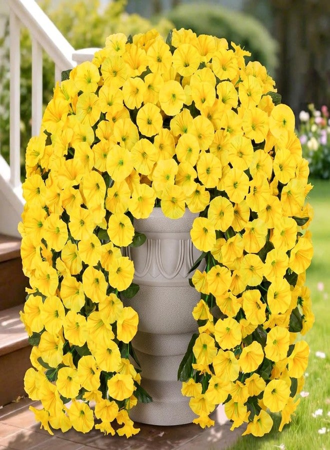 HyeFlora Artificial Fake Hanging Flowers Plants for Outdoor Outside Spring Decoration, 2PCS Faux Silk UV Resistant Look Real Yellow Morning Glory Trailing Vines for Home Planter Porch Patio Balcony - Image 1