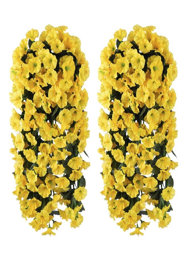 HyeFlora Artificial Fake Hanging Flowers Plants for Outdoor Outside Spring Decoration, 2PCS Faux Silk UV Resistant Look Real Yellow Morning Glory Trailing Vines for Home Planter Porch Patio Balcony - Image 5