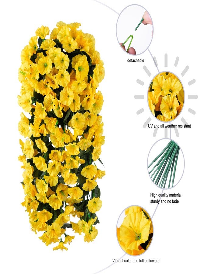HyeFlora Artificial Fake Hanging Flowers Plants for Outdoor Outside Spring Decoration, 2PCS Faux Silk UV Resistant Look Real Yellow Morning Glory Trailing Vines for Home Planter Porch Patio Balcony - Image 2