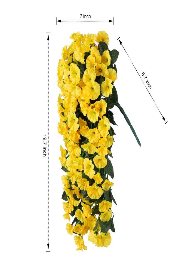 HyeFlora Artificial Fake Hanging Flowers Plants for Outdoor Outside Spring Decoration, 2PCS Faux Silk UV Resistant Look Real Yellow Morning Glory Trailing Vines for Home Planter Porch Patio Balcony - Image 4