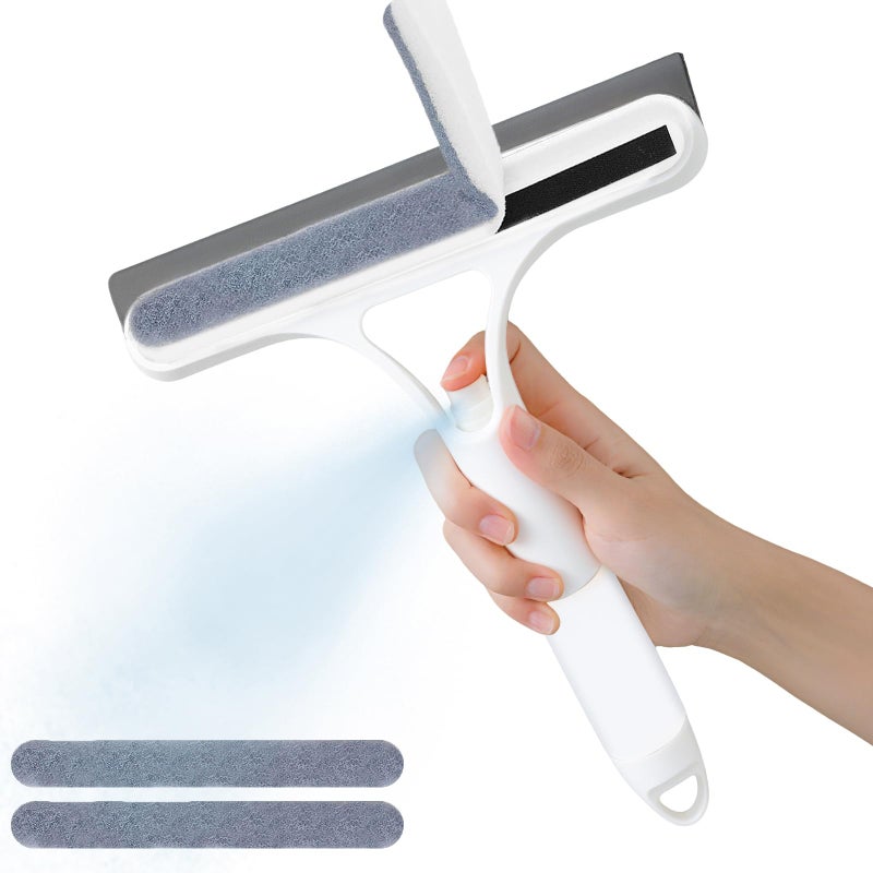 FZHZVVZPY Pro 3 in 1 Window Cleaning Scraper with 2 Replaceable Cleaning Cotton Strips 3 in 1 Spray Squeegee Window Squeegee Suitable for Cleaning Bathroom Glass Mirrors Car Windows White - Image 2