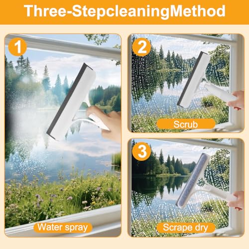 FZHZVVZPY Pro 3 in 1 Window Cleaning Scraper with 2 Replaceable Cleaning Cotton Strips 3 in 1 Spray Squeegee Window Squeegee Suitable for Cleaning Bathroom Glass Mirrors Car Windows White - Image 3
