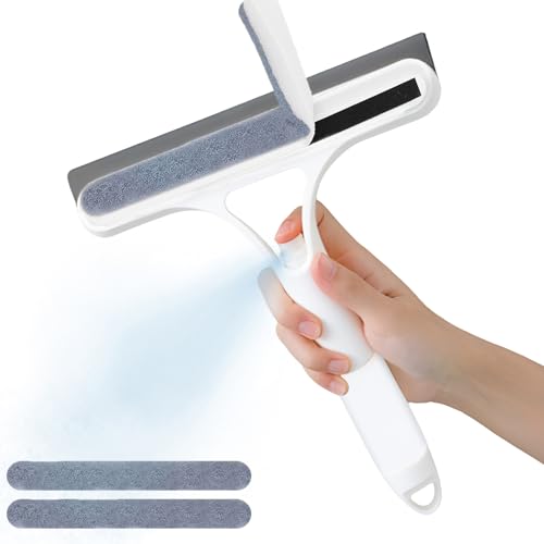 FZHZVVZPY Pro 3 in 1 Window Cleaning Scraper with 2 Replaceable Cleaning Cotton Strips 3 in 1 Spray Squeegee Window Squeegee Suitable for Cleaning Bathroom Glass Mirrors Car Windows White - Image 1