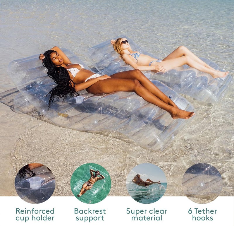 FUNBOY Giant Inflatable Luxury Clear Chaise Lounger Chair Pool Float for Adults Transparent Seaglass Green Material Perfect for a Summer Pool Party - Image 4
