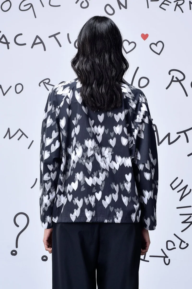 Genes Lecoanet Hemant  Heart Print Oversized Shirt - Black for Women | Best Price UAE