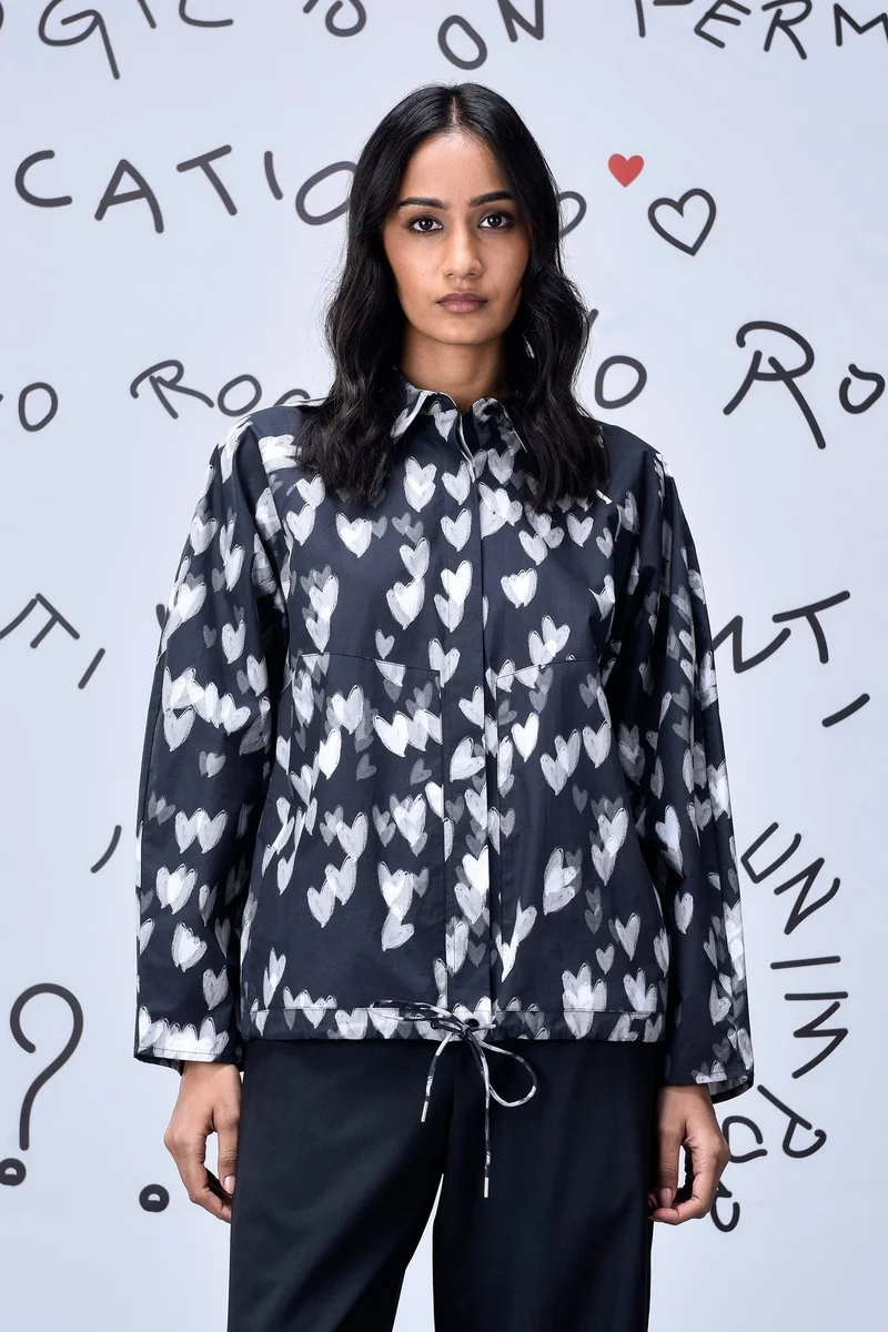 Genes Lecoanet Hemant  Heart Print Oversized Shirt - Black for Women | Best Price UAE