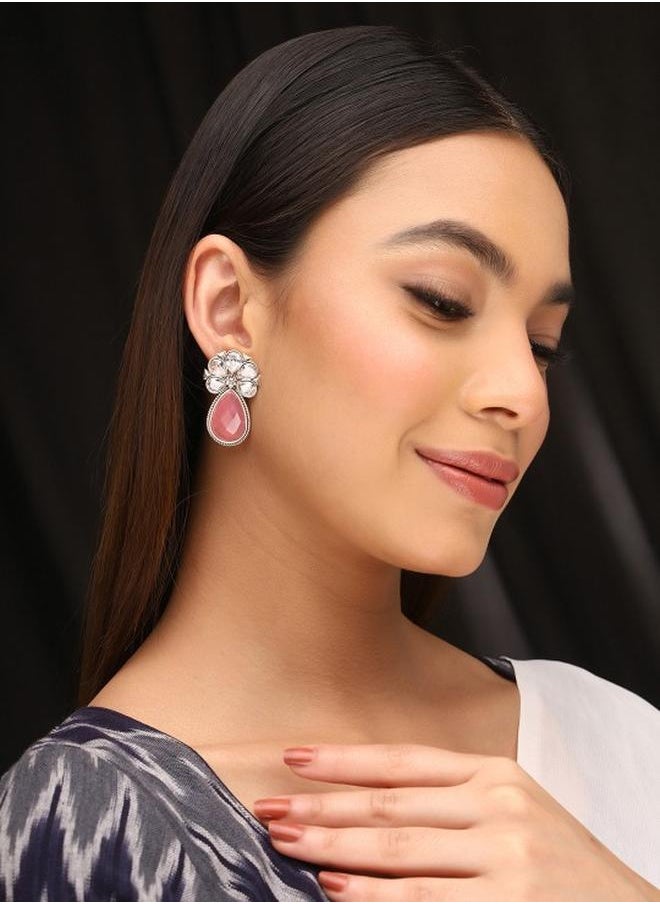 Priyaasi Elegant Women Pink Brass Earrings with pattern and secured with Post and Back closure and styled in ideal for Ethnic moments — perfect for fashion-forward occasions.  - Image 2