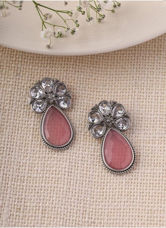 Priyaasi Elegant Women Pink Brass Earrings with pattern and secured with Post and Back closure and styled in ideal for Ethnic moments — perfect for fashion-forward occasions.  - Image 1
